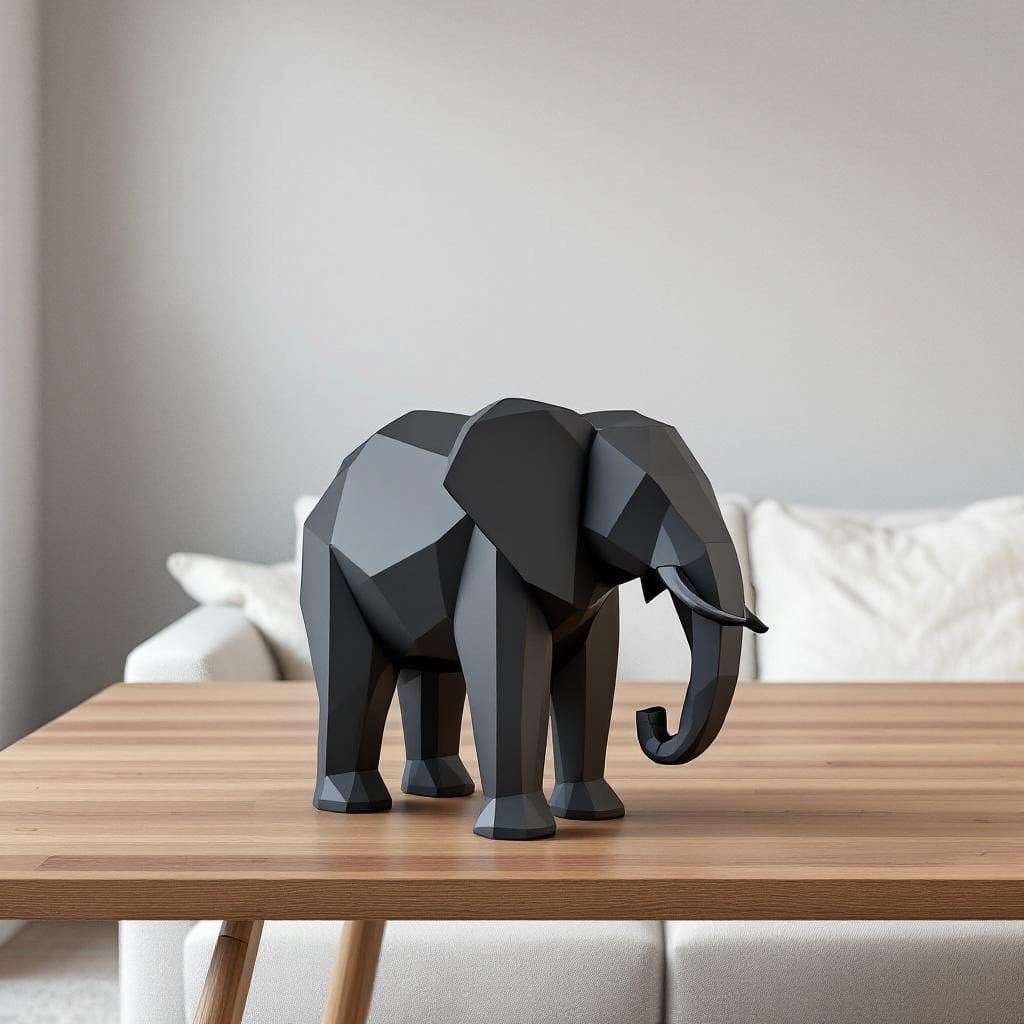 Nowoczesna rzeźba słonia low poly - figurka dekoracyjna - obrazek 9