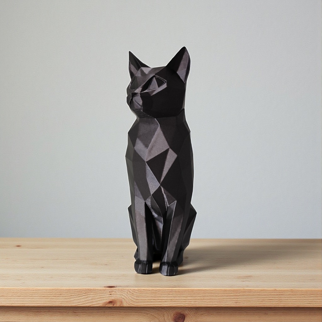 Elegancki siedzący kot w stylu Low Poly - figurka dekoracyjna - obrazek 5