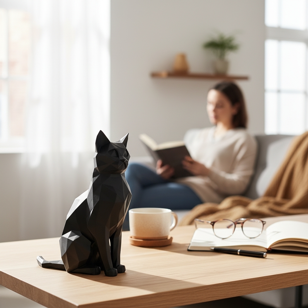 Elegancki siedzący kot w stylu Low Poly - figurka dekoracyjna - obrazek 8