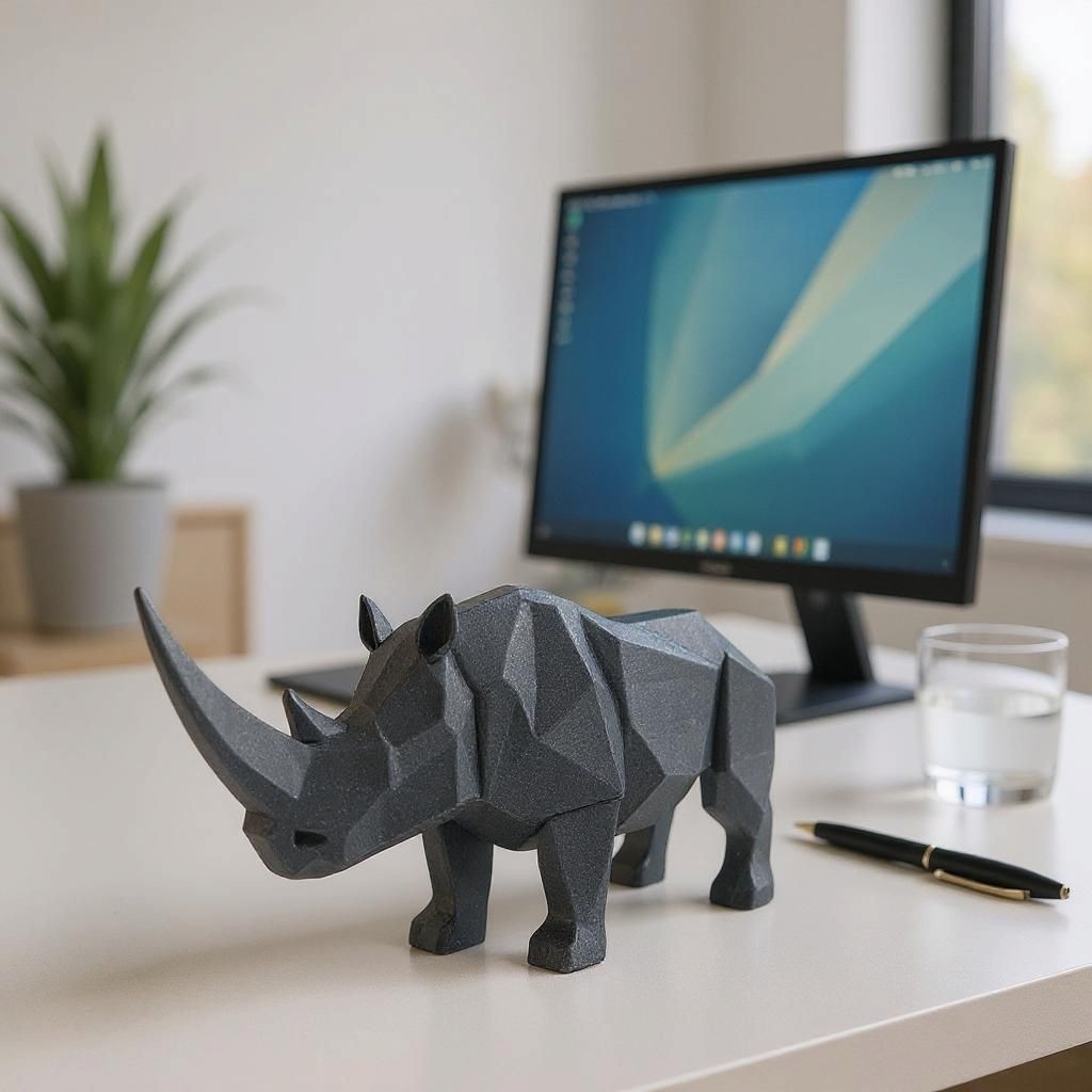 Nosorożec w geometrycznym stylu low poly - figurka dekoracyjna - obrazek 2