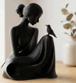 Figurka Kobieta z Ptakiem, Bird Whisperer - Stylowa Dekoracja do Sypialni